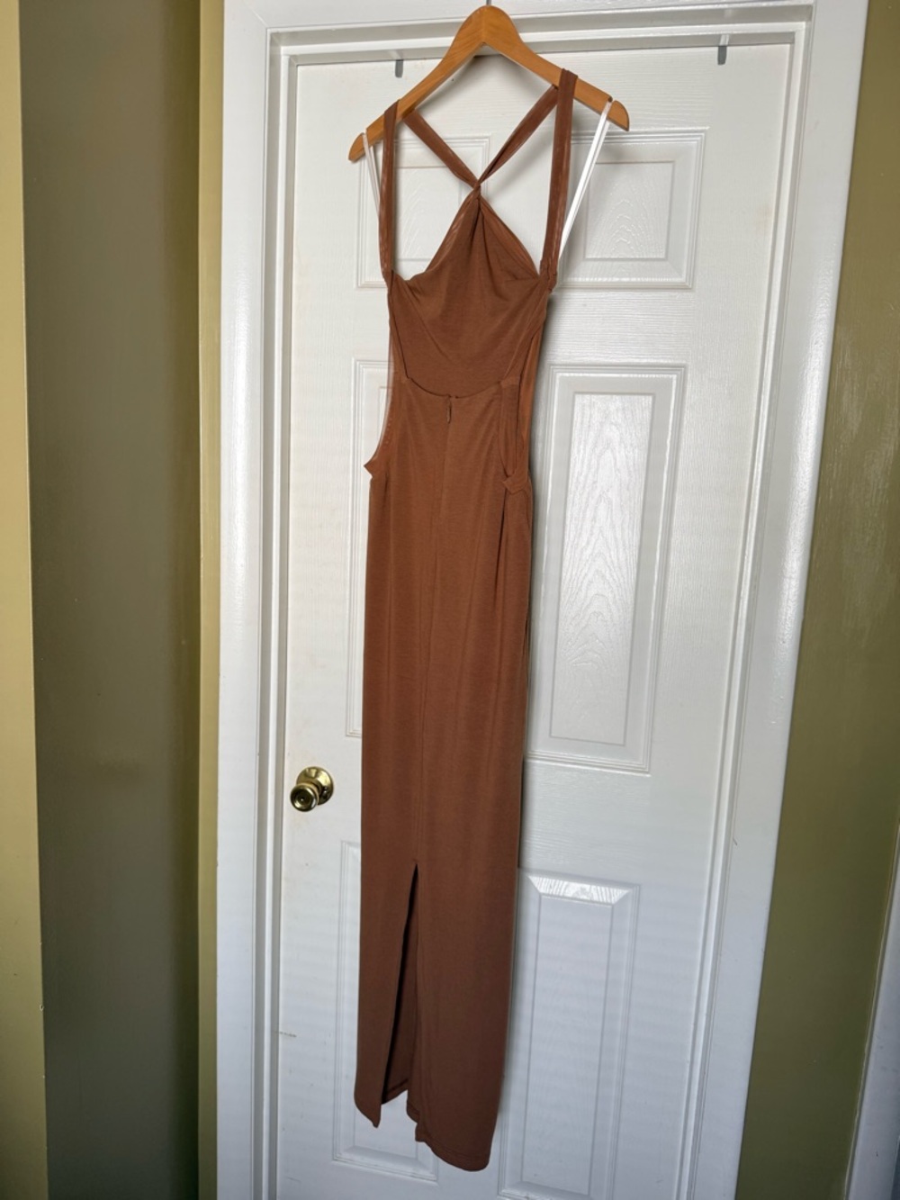 JLUXLABEL Rust Brown Cross-Back Maxi Dress